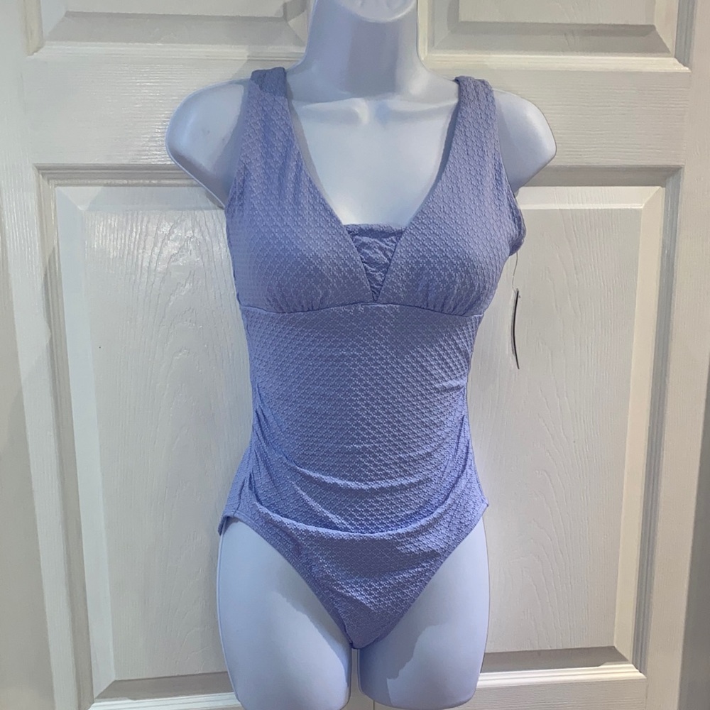 Lands' End Women's Grecian One-Piece Swimsuit with Shirring Detail Blue Size XS